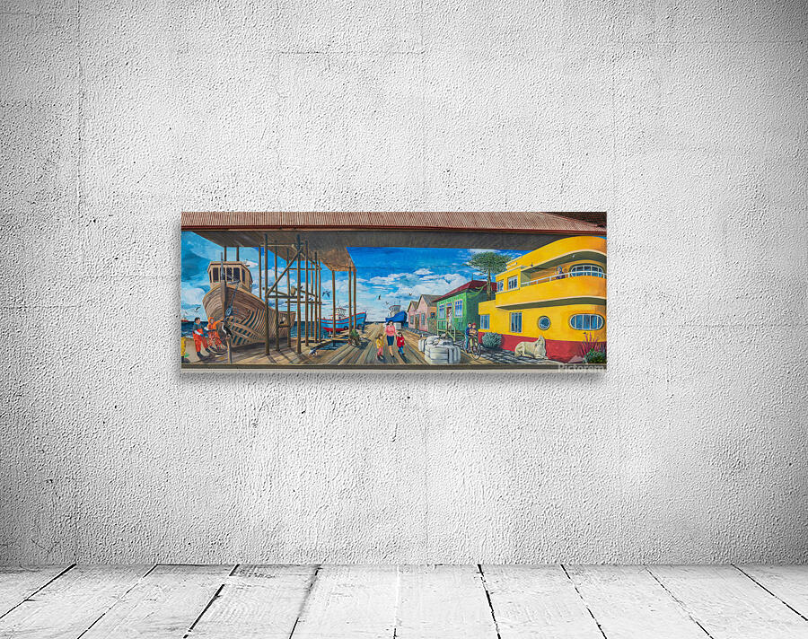 Wall mural of busy port on building in Punta Arenas in Chile Wall Preview