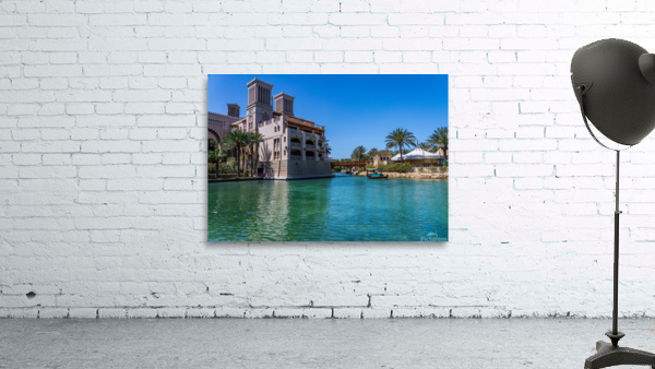 Wooden bridge over waterway in Souk Madinat Junction mall Wall Preview