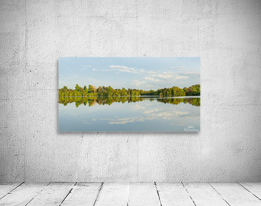 View across the Mere to a clear reflection of distant trees in E Wall Preview