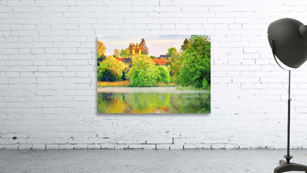 Watercolor across Ellesmere Mere in Shropshire to church Wall Preview