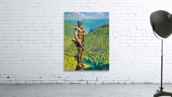 Mountaineer surveys his territory in oil painting Wall Preview