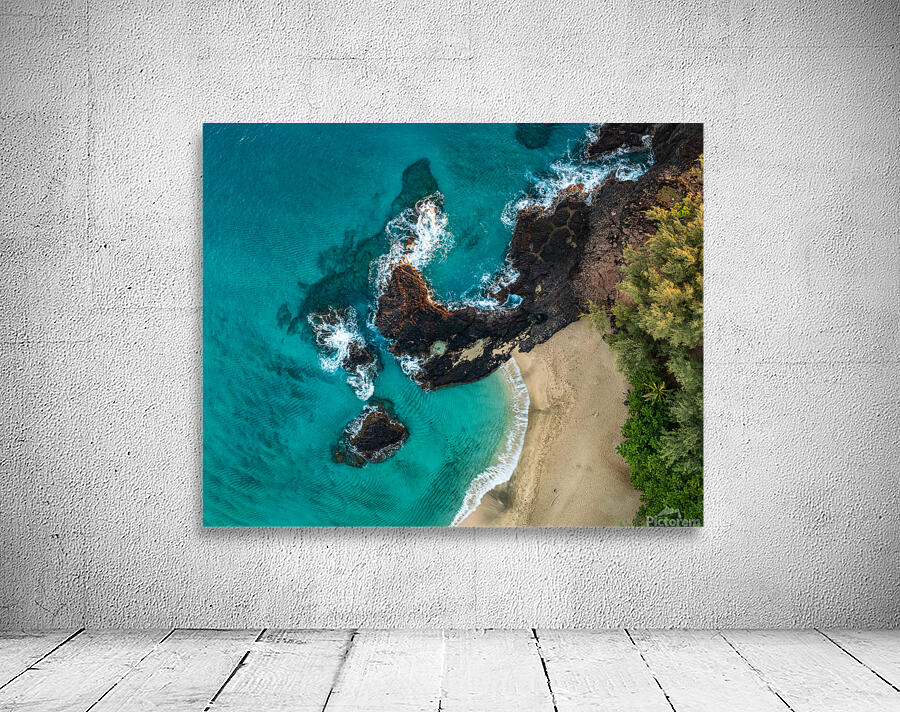 Top down view of rocks and waves on Lumahai beach Kauai Wall Preview