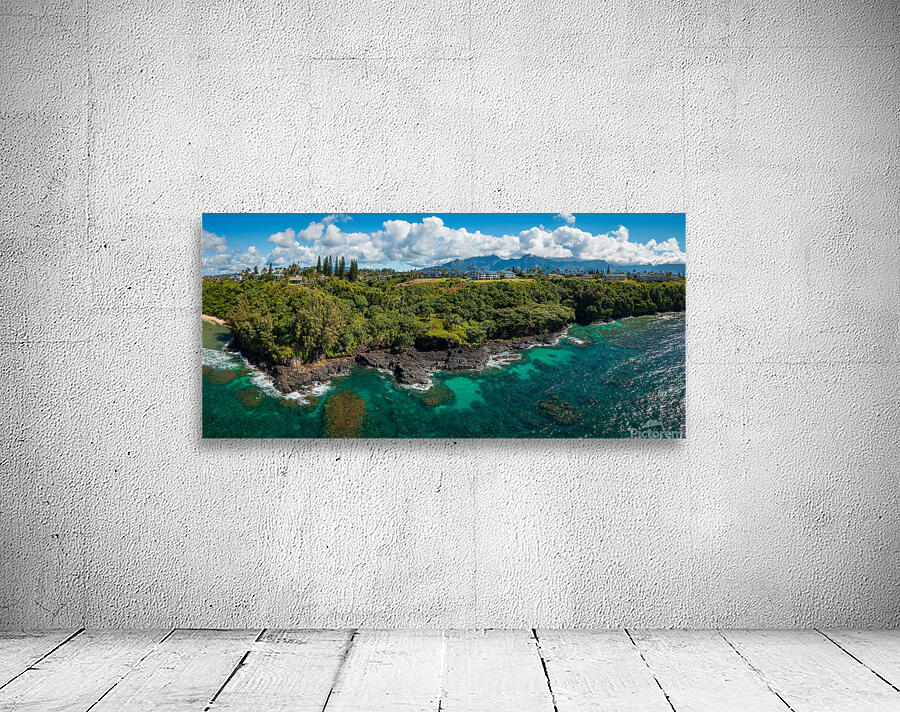 Rugged coastline of Sealodge beach in Princeville on Kauai Wall Preview