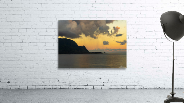 Sunrise over Hanalei bay with silhouette of north shore peaks Wall Preview