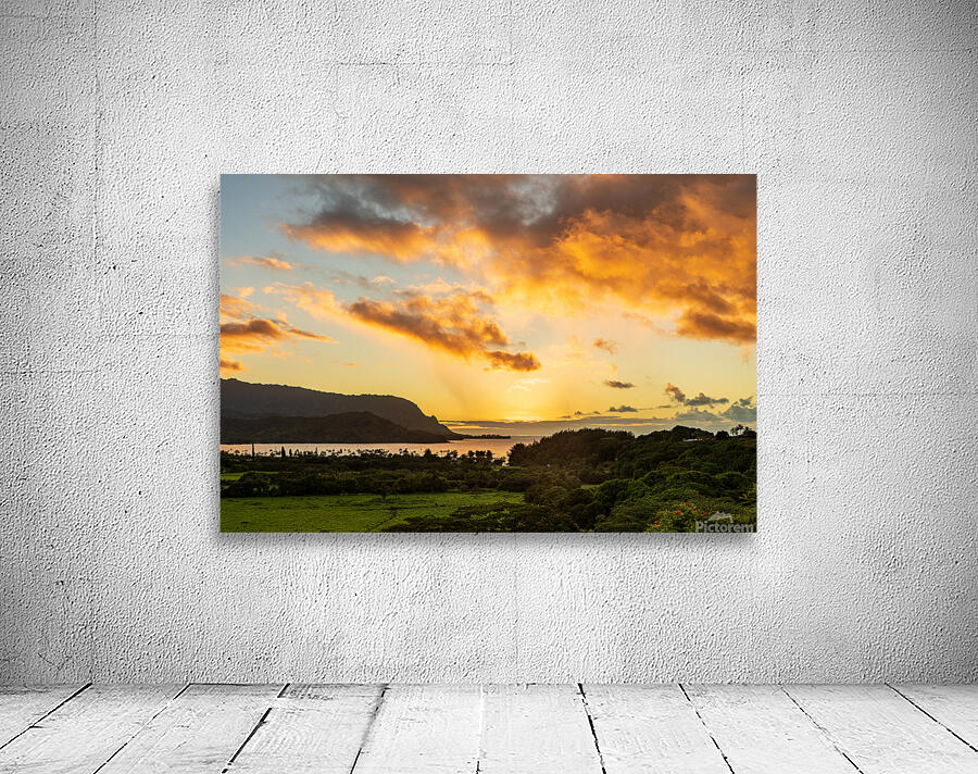 Sunset over Hanalei bay from overlook on the road Wall Preview
