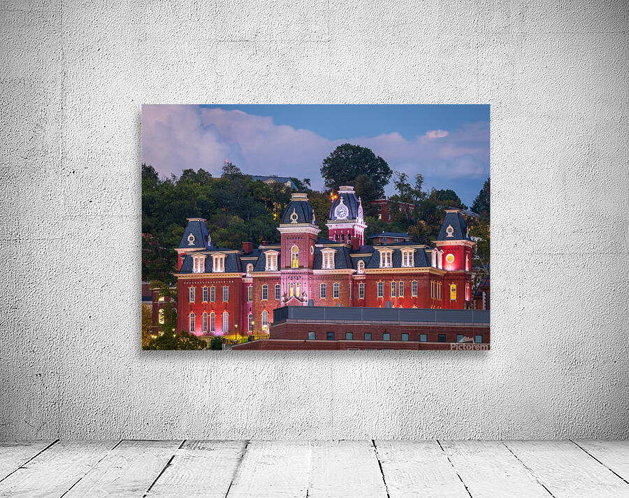 Woodburn Hall illuminated at dusk in Morgantown WV Wall Preview