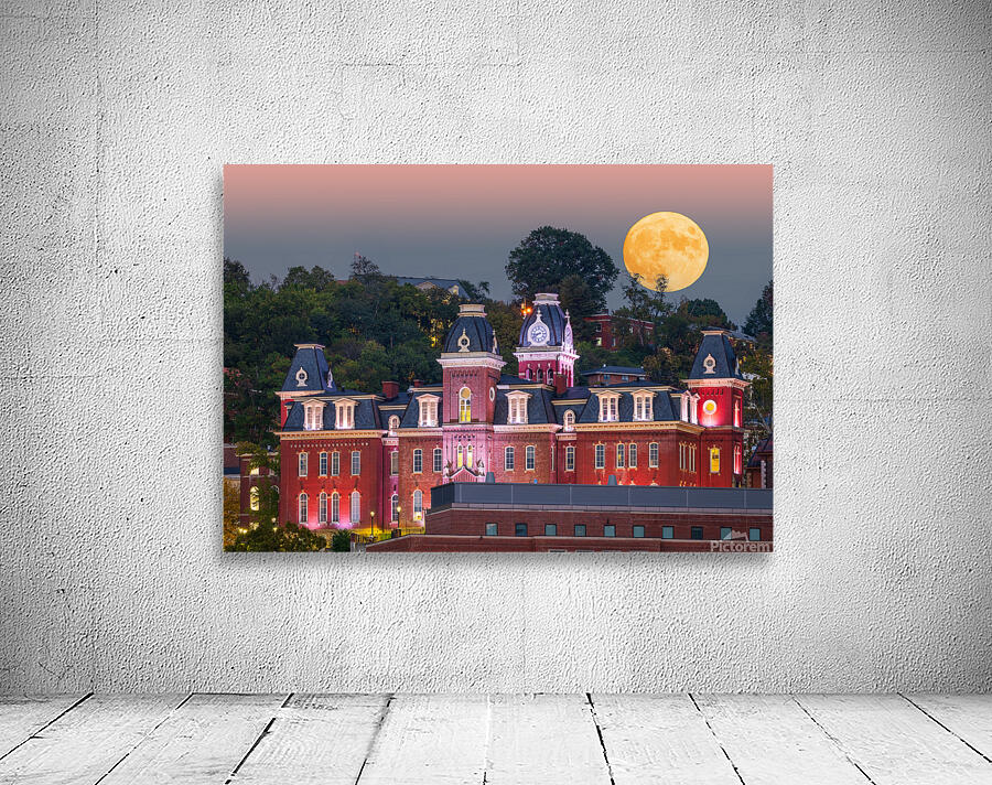 Moonrise over illuminated Woodburn Hall at WVU Morgantown Wall Preview