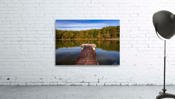 Fall leaves and metal pier in Coopers Rock State Forest in WV Wall Preview
