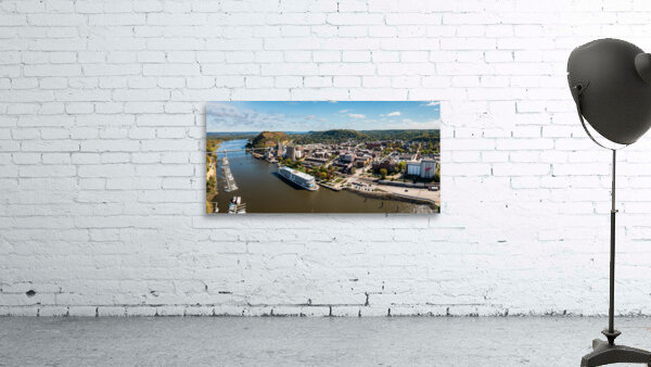 Aerial view of Red Wing Minnesota with river cruise boat Wall Preview