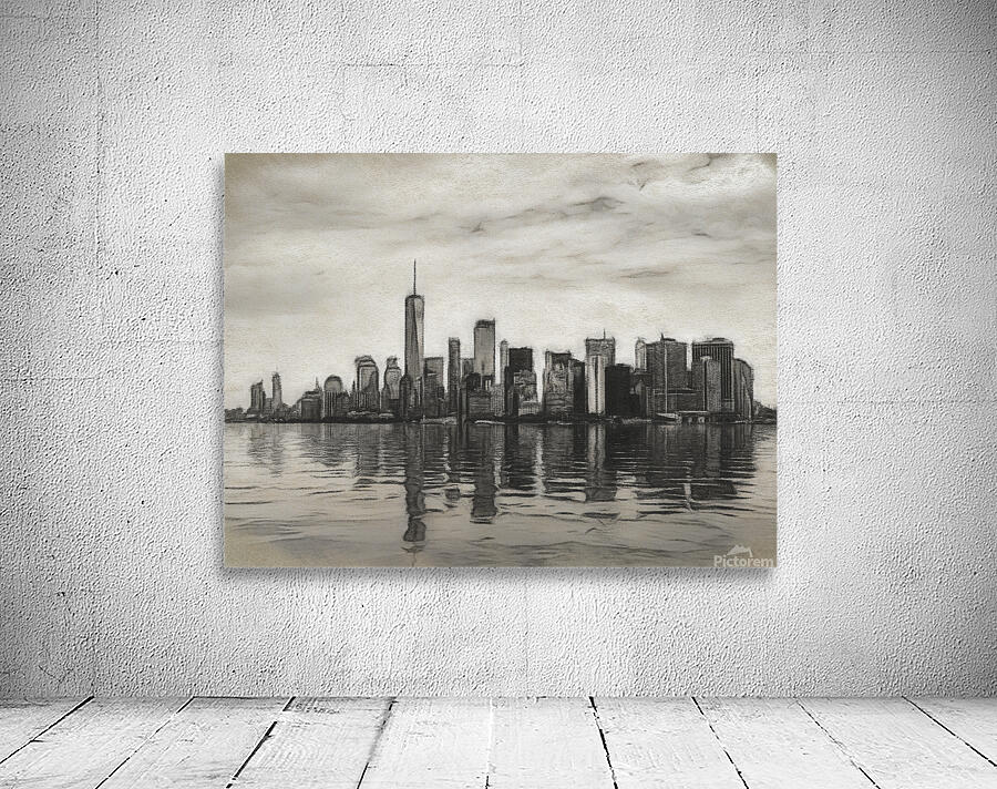Charcoal drawing of the Manhattan Skyline Wall Preview