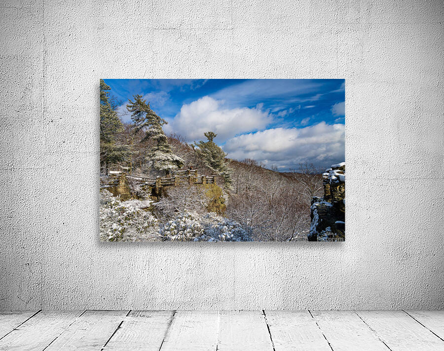 Coopers Rock overlook covered in winter snow near Morgantown Wall Preview