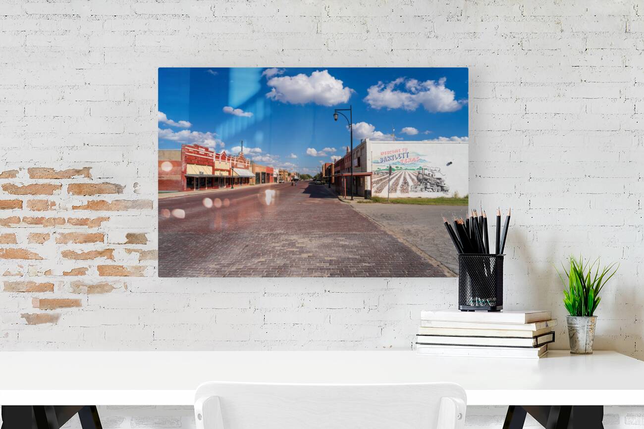 Street mural in once bustling railroad town of Bartlett in Texas Reproduction