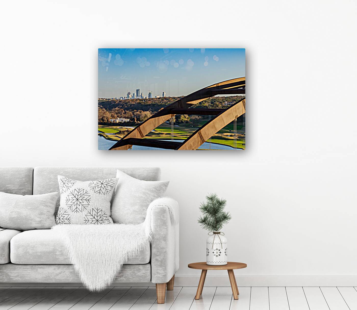Colorado river and Pennybacker bridge from overlook in Austin Te Reproduction