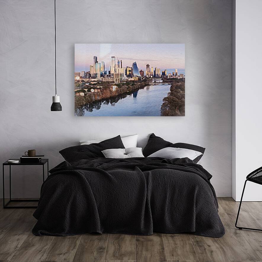 Cityscape of downtown Austin from  Zilker park 2025 in pastel Reproduction