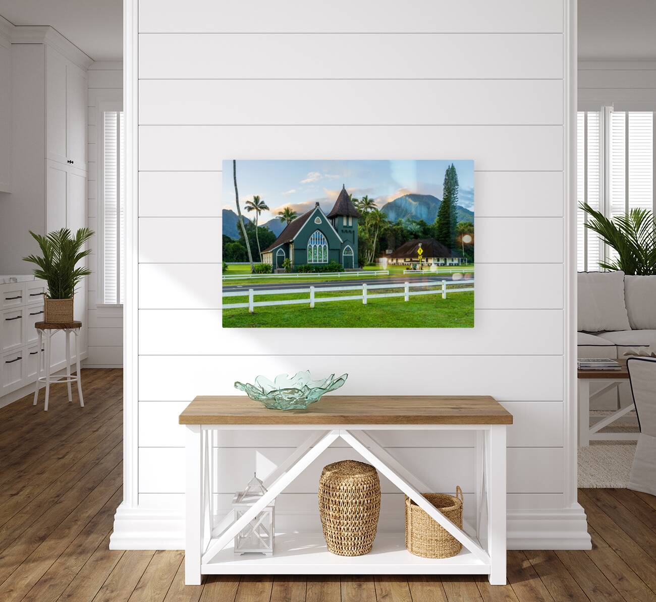 Waioli Huiia Church stands in Hanalei Kauai at sunrise Reproduction