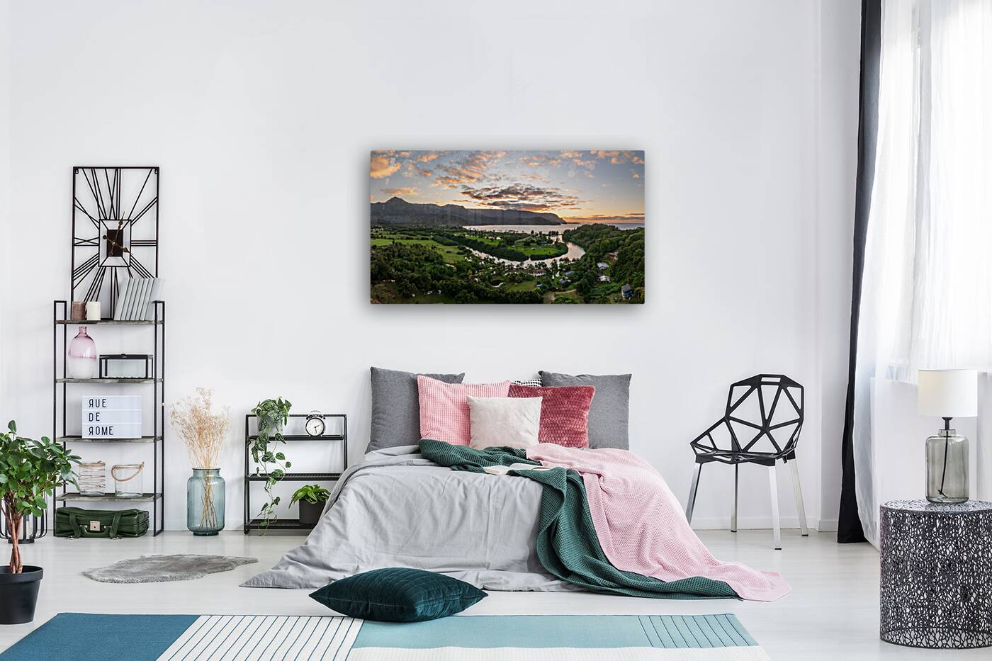 Panoramic aerial view of sunset over Hanalei Bay Reproduction