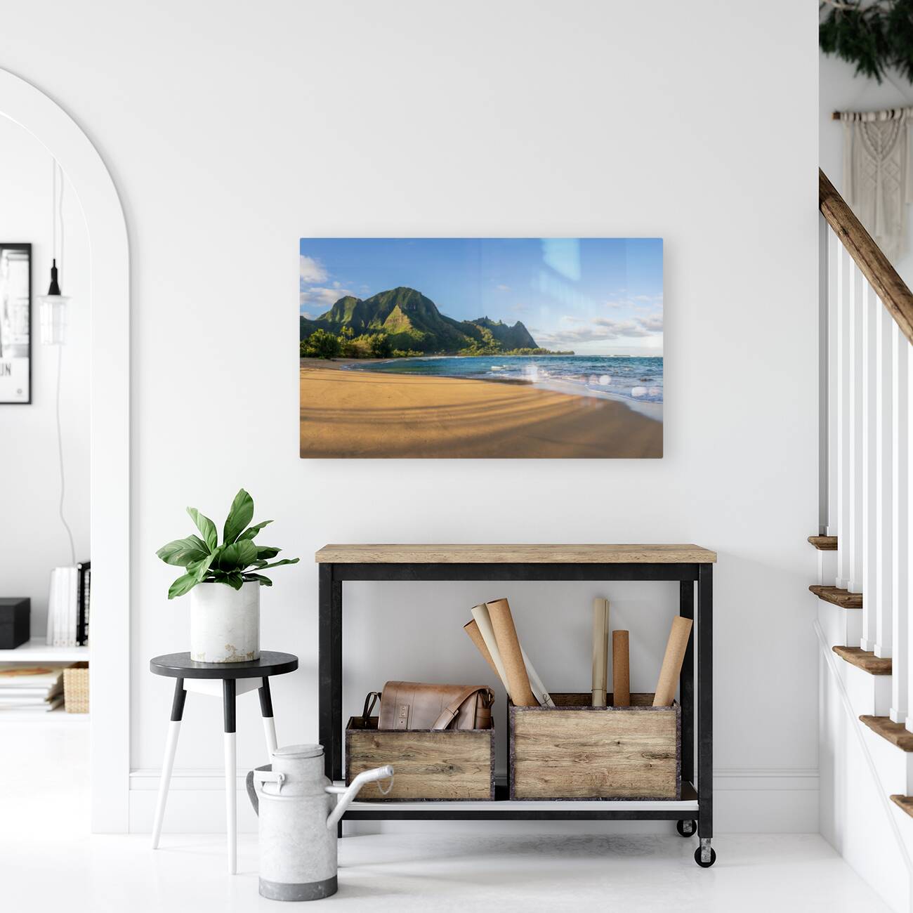 Early morning sunrise over Tunnels Beach on Kauai in Hawaii Reproduction