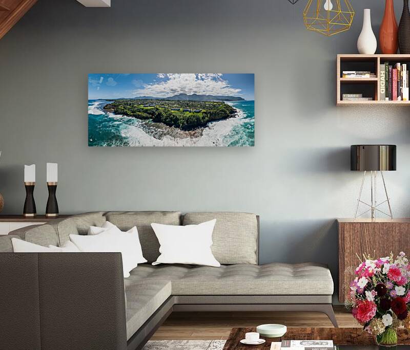 Aerial view of Princeville to Na Pali coast off Sealodge beach Reproduction