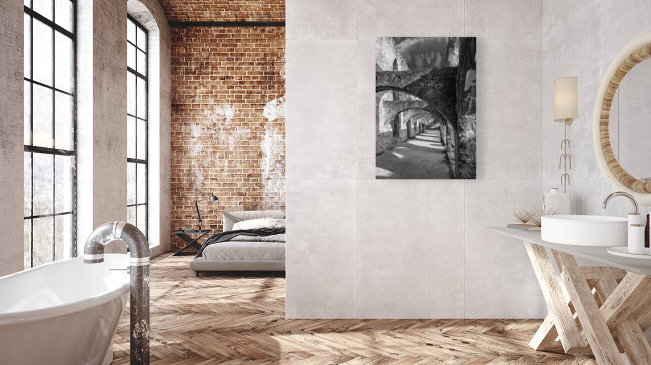 Repeating arches in priest building at Mission San Jose Texas Reproduction