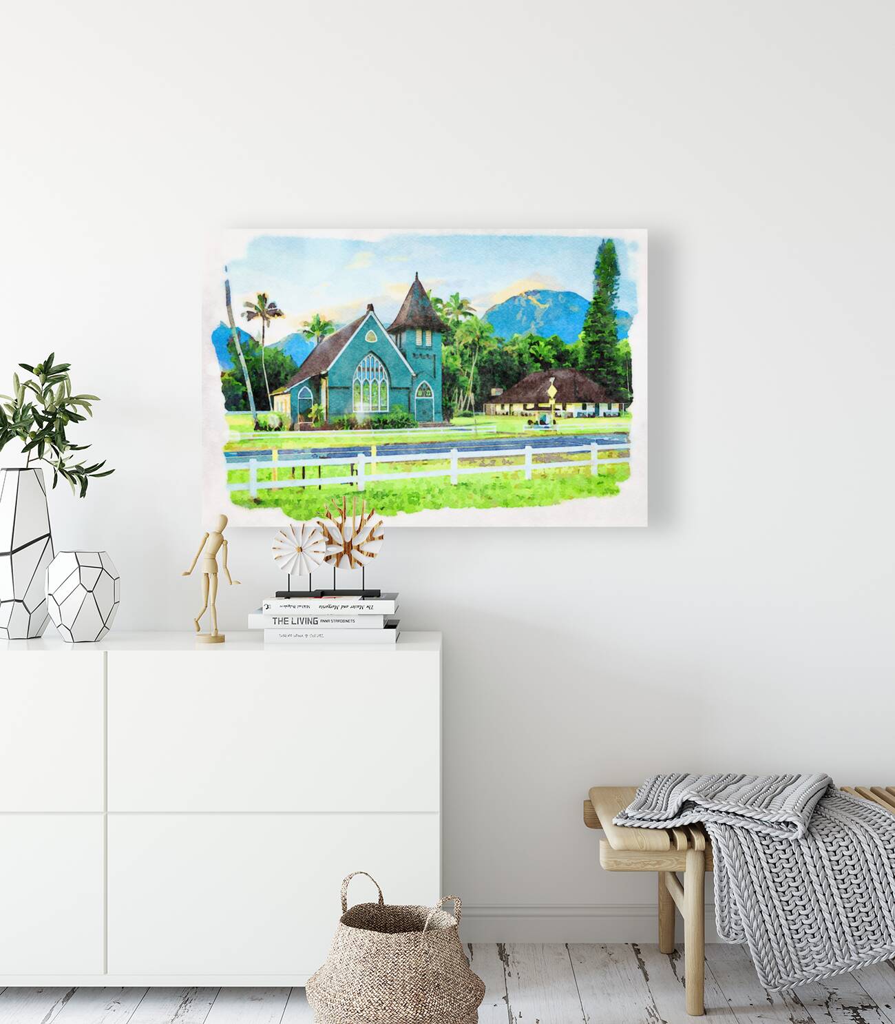 Waioli Huiia Church stands in Hanalei Kauai in watercolor Reproduction