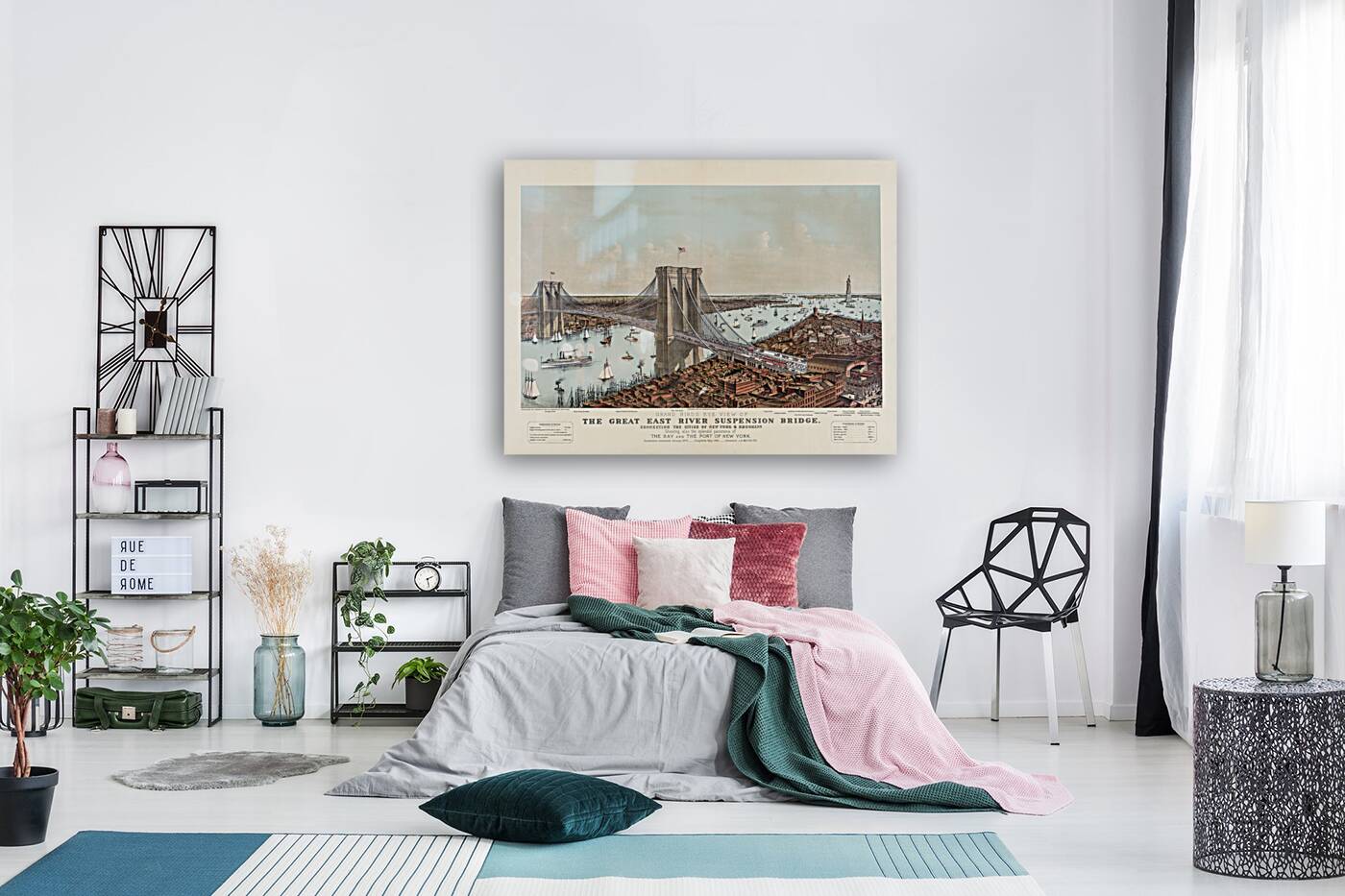 Restored 1892 engraving of Brooklyn Bridge in NYC Reproduction