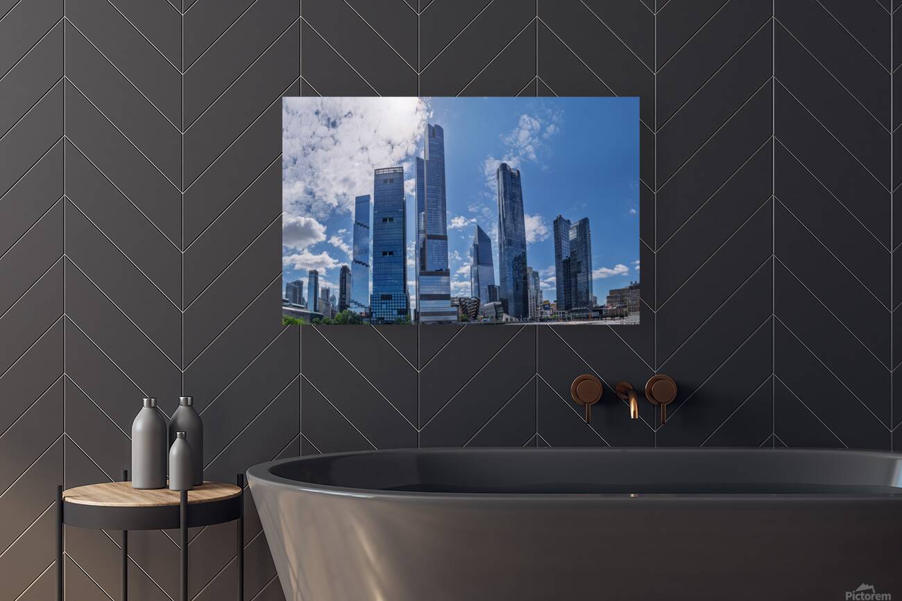 View of Hudson Yards buildings across the subway station platfor Reproduction