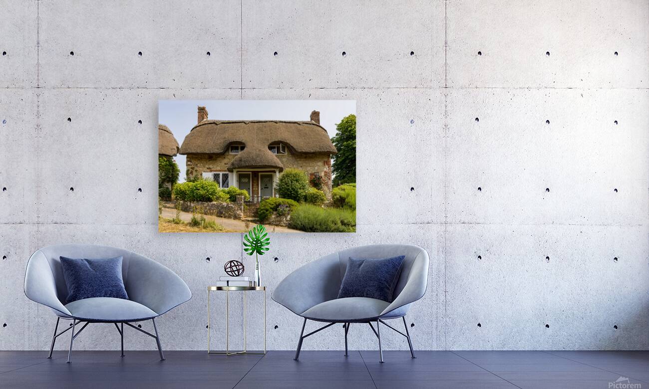 Pair of cute thatched cottages on hill in Godshill on the Isle o Reproduction