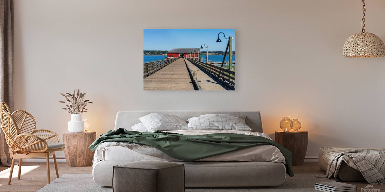 Wooden pier leading to famous red Coupeville wharf on Whidbey Is Reproduction