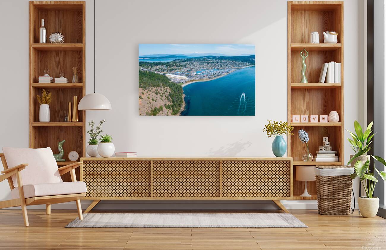 Aerial overview of Anacortes on Fidalgo Island in Washington State Reproduction