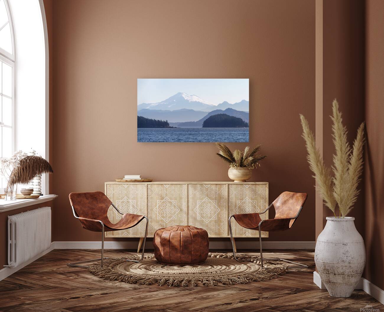 Shades of blue with Mt Baker in misty distance through Obstructi Reproduction