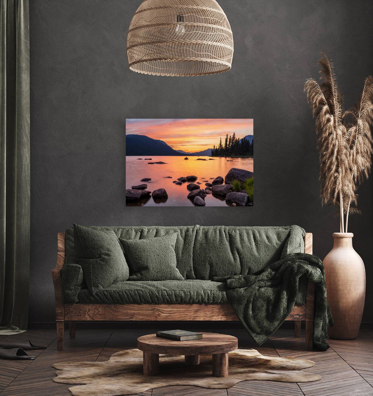Vibrant sunset over Lake Wenatchee in the Cascade Mountains WA Reproduction