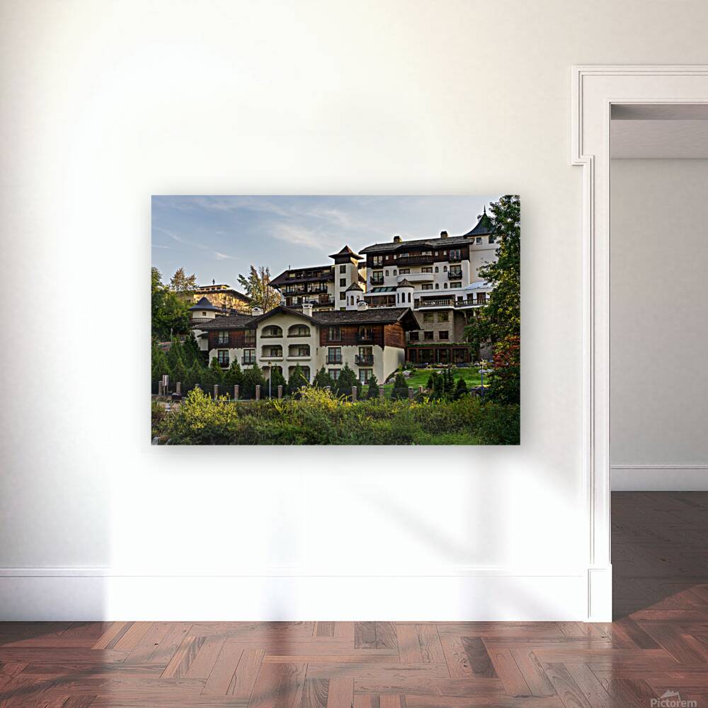 Posthotel by River Wenatchee in Alpine German town of Leavenwort Reproduction