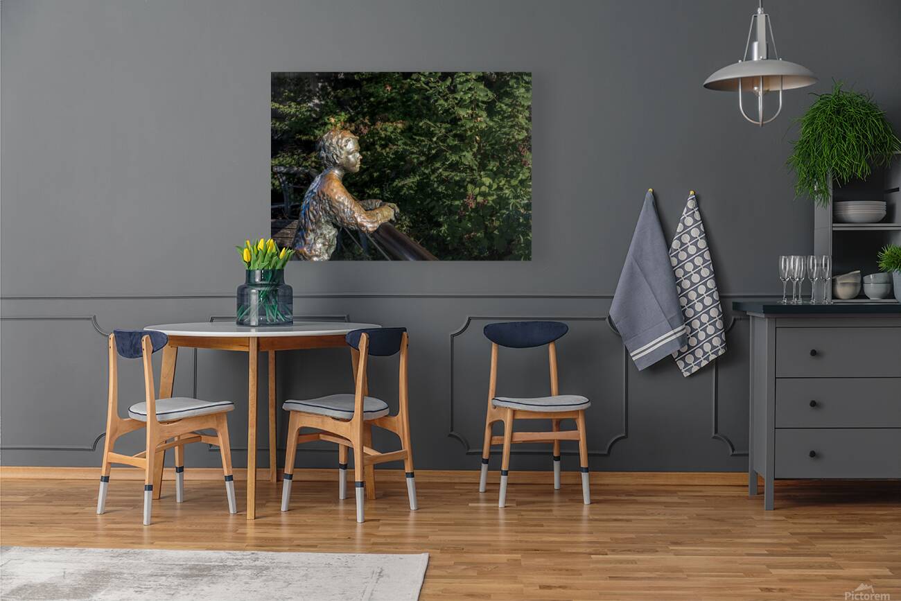 Boy with dog statue in Langley on Whidbey Island Reproduction