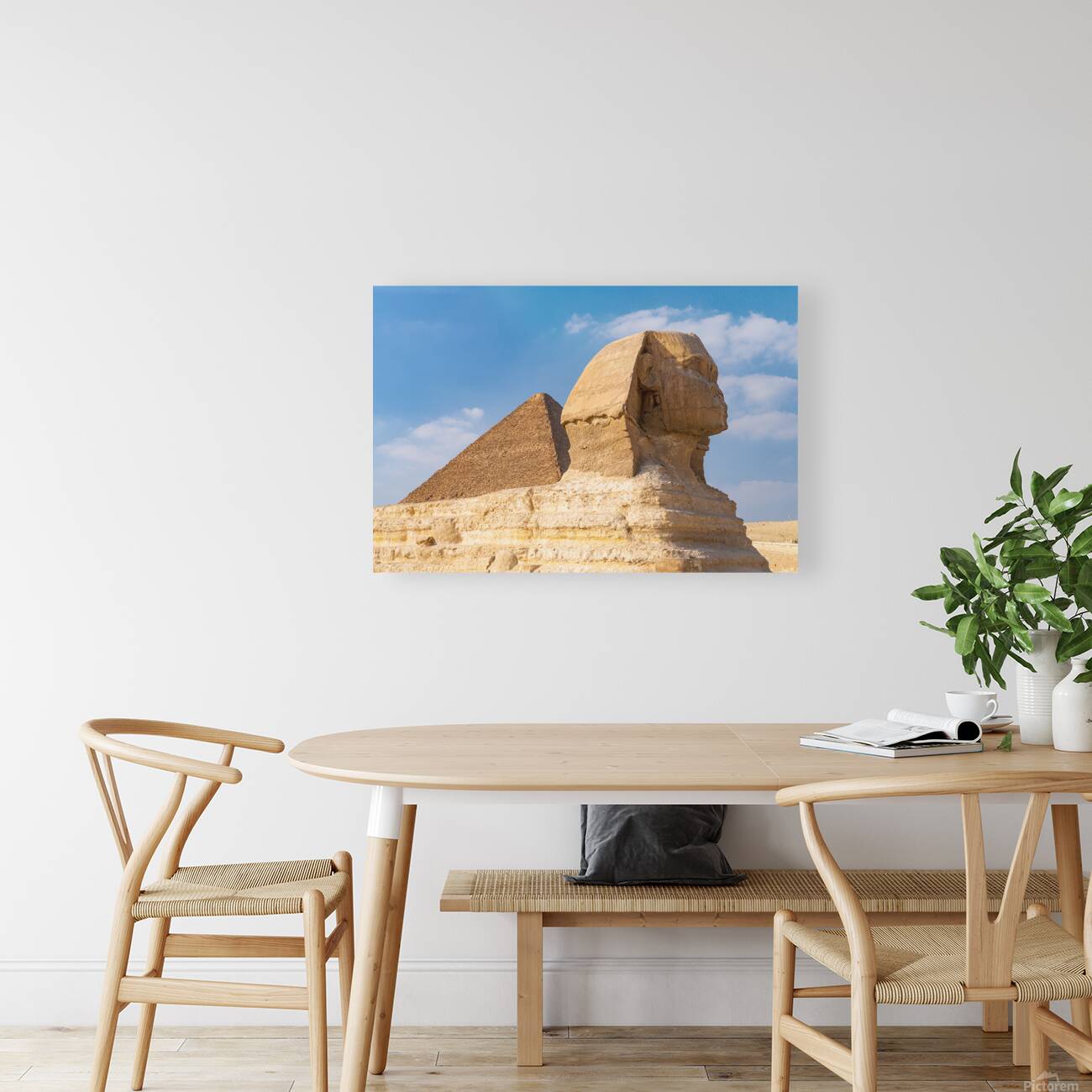 Great Pyramid behind Sphinx at Giza Egypt Reproduction