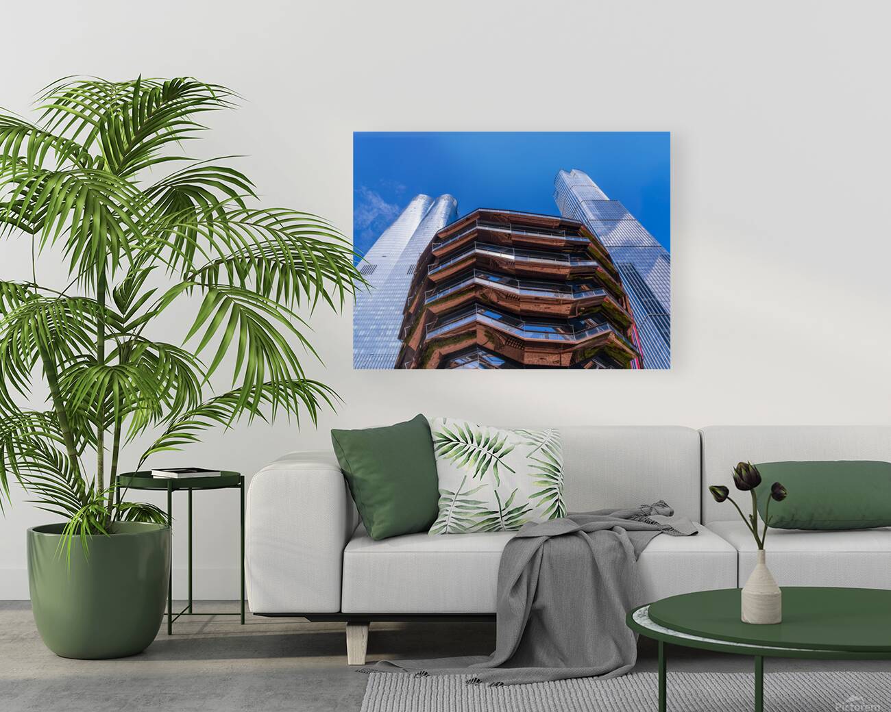 Reflective surface of the Vessel with a skyscraper behind with c Reproduction