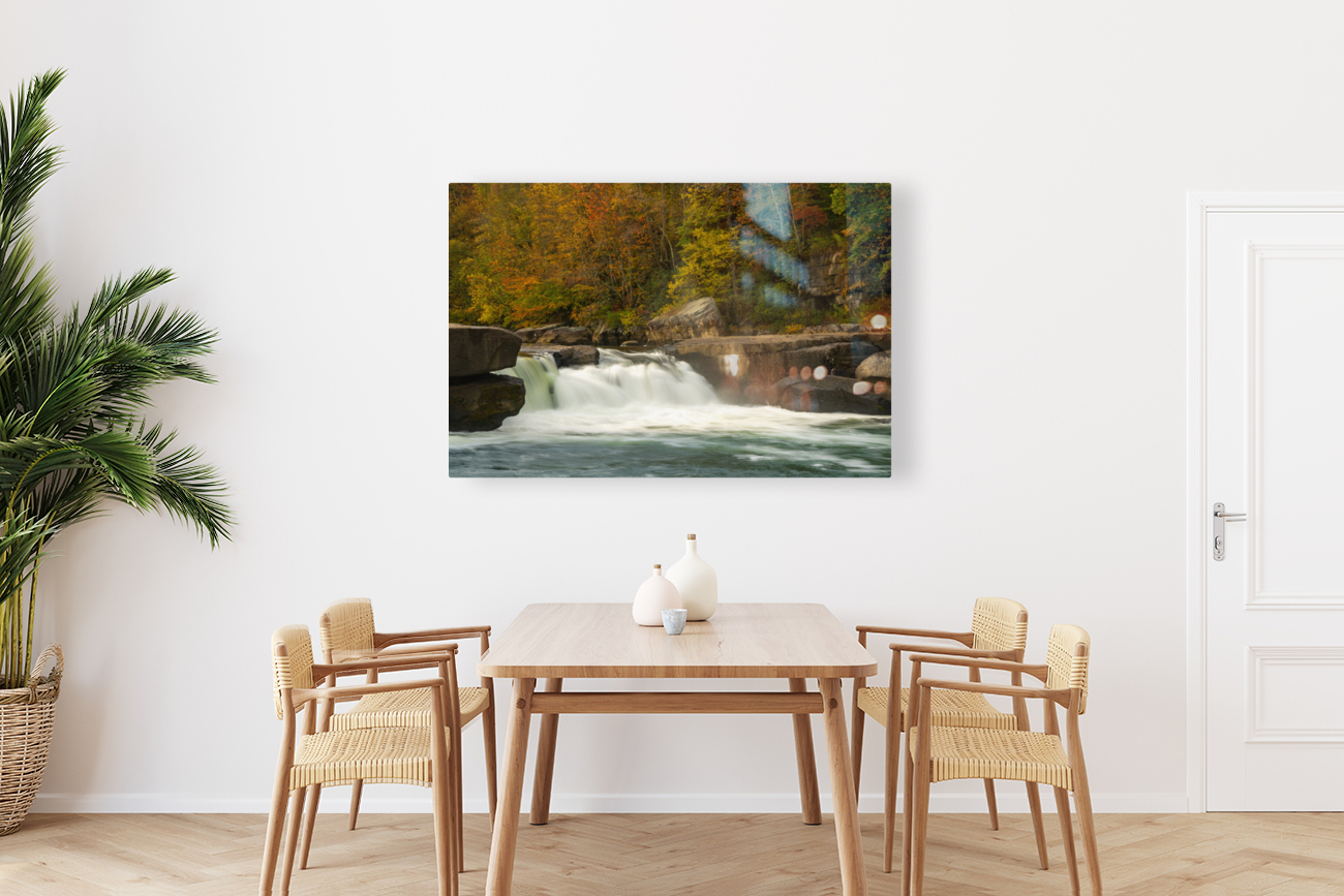 Section of Valley Falls on a misty autumn day Reproduction