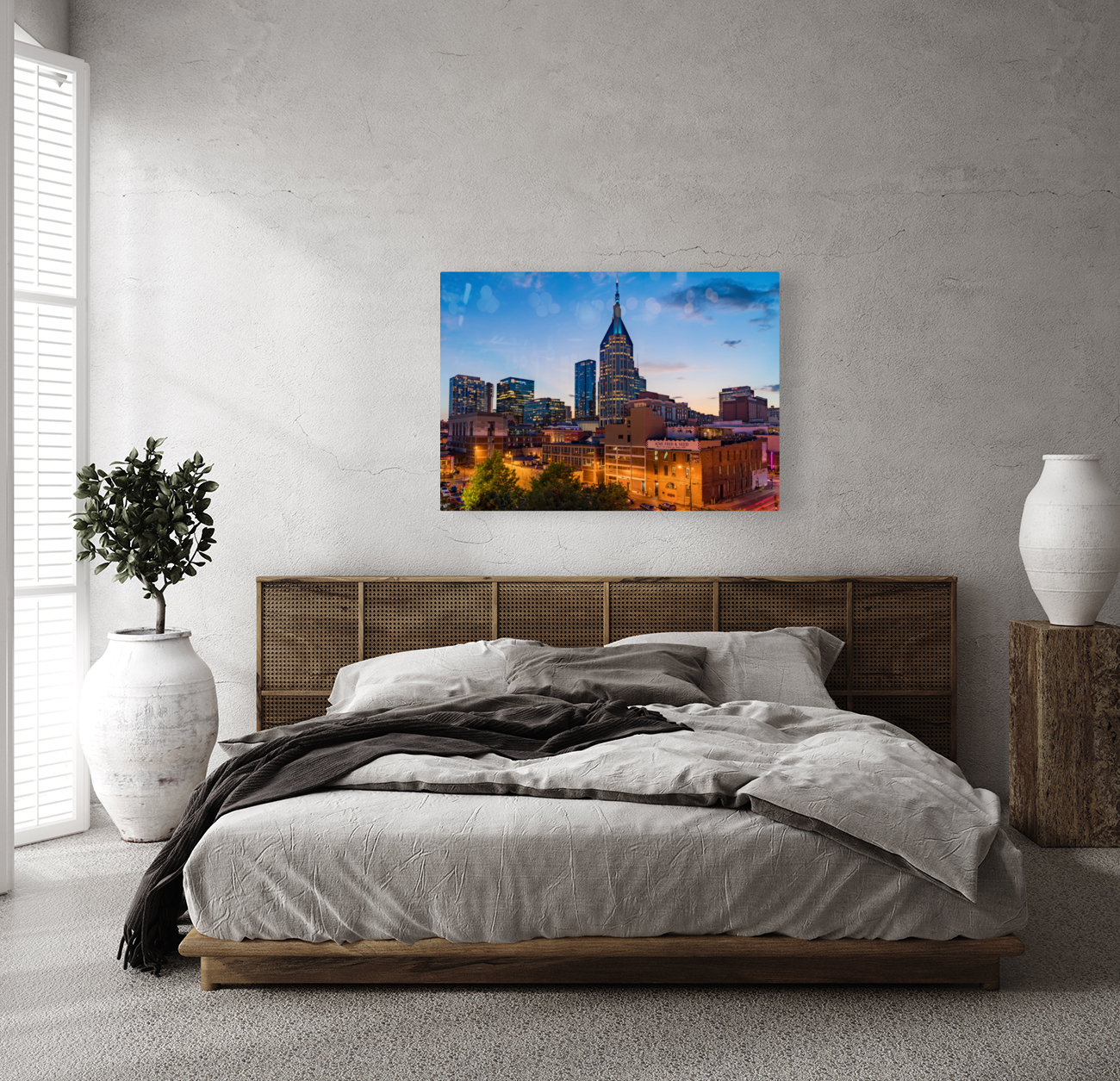 Skyline of Nashville with focus on Broadway in the evening Reproduction