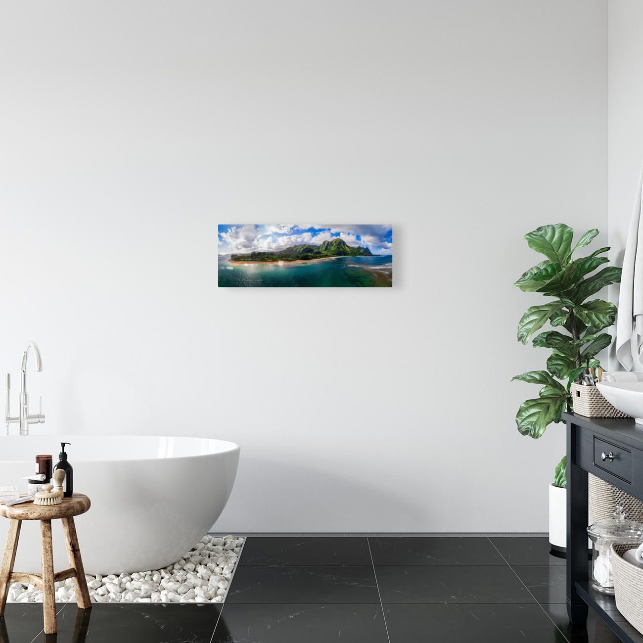 Aerial drone panorama of Tunnels Beach Kauai Hawaii Reproduction