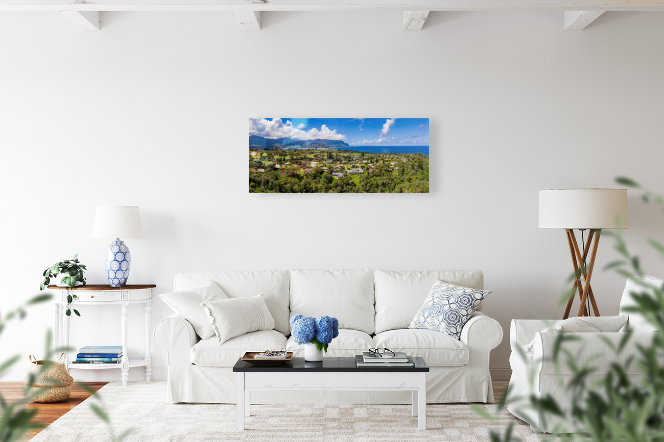Aerial shot over Princeville with Hanalei Bay Reproduction