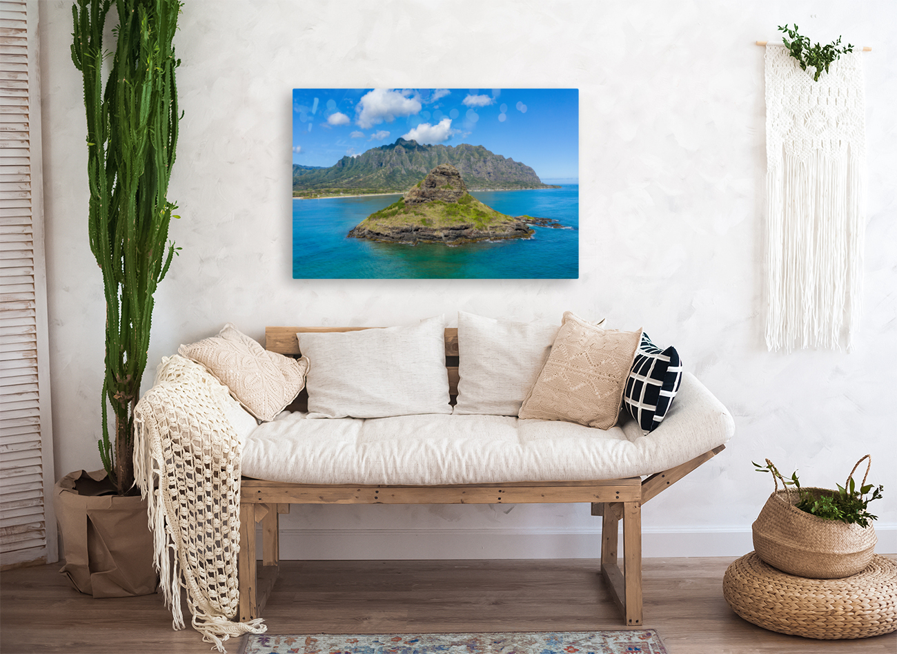 Aerial view of chinamans hat by Kualoa  regional park Reproduction