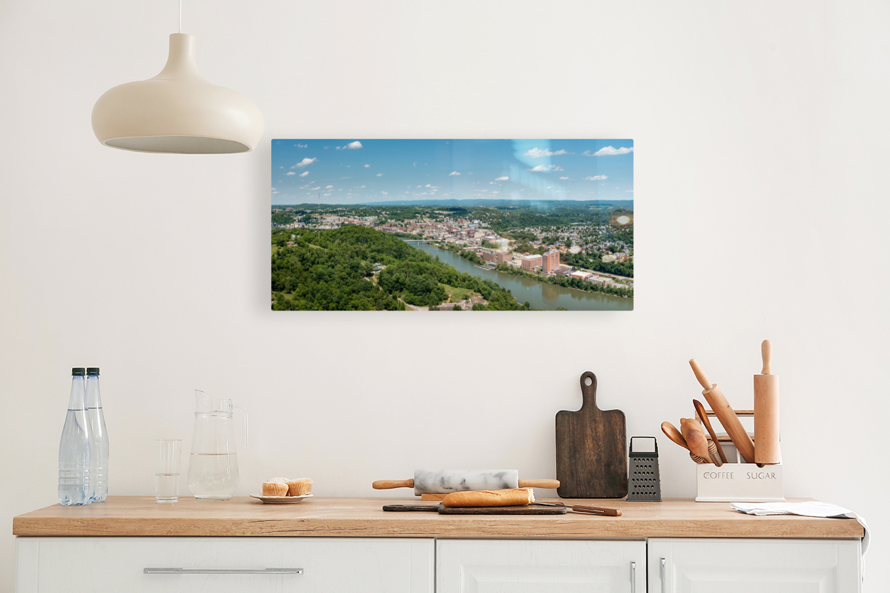 Aerial drone image of the downtown and university in Morgantown Reproduction