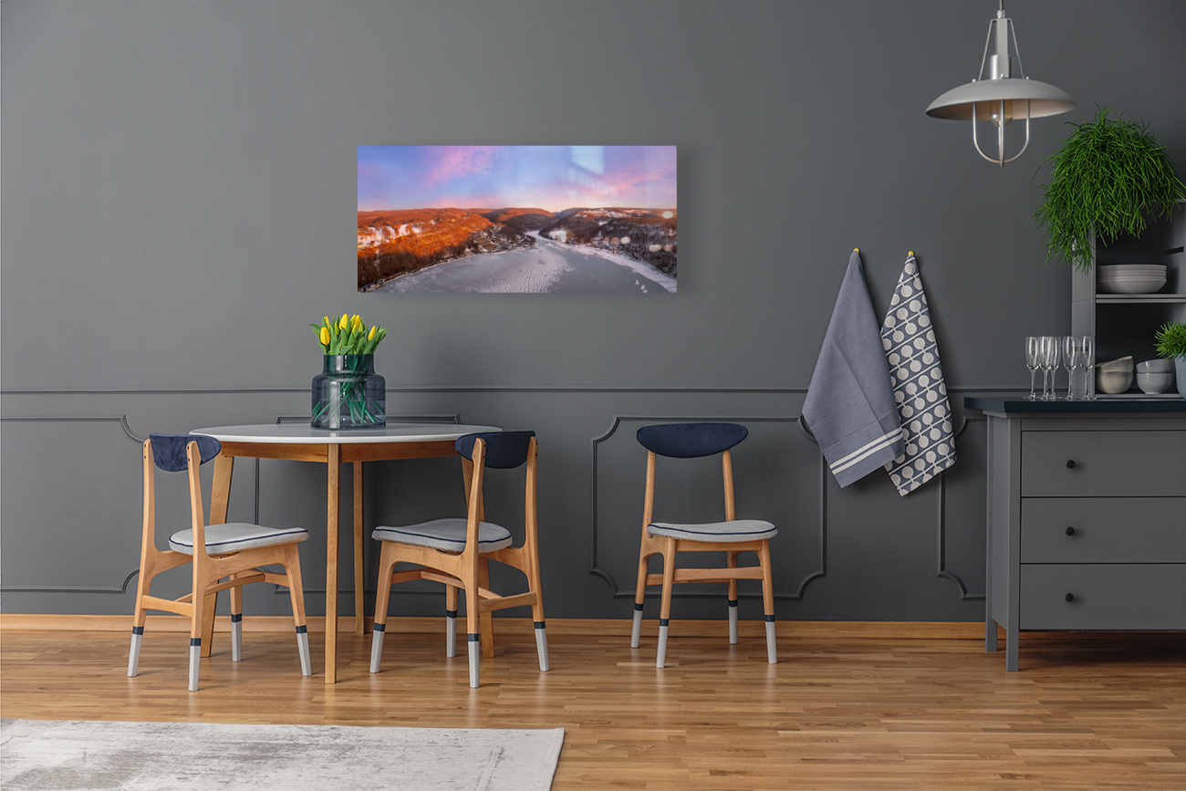 Aerial panorama of the frozen Cheat Lake in Morgantown Reproduction