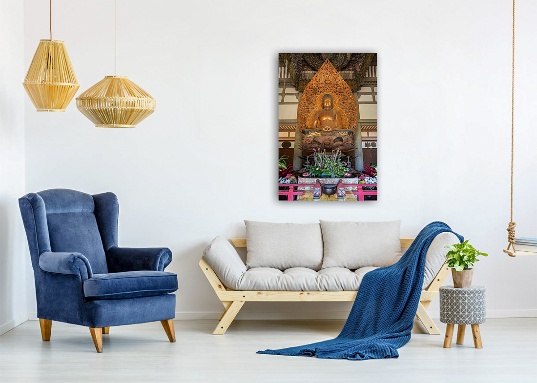 Statue of Buddha in the Byodo In buddhist temple on Oahu Hawaii Reproduction