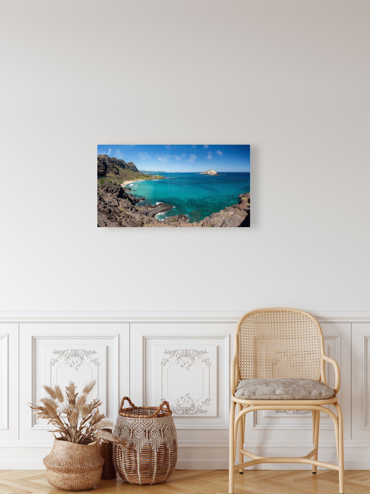 Coastline of East Oahu over Makapuu Beach with Rabbit island Reproduction