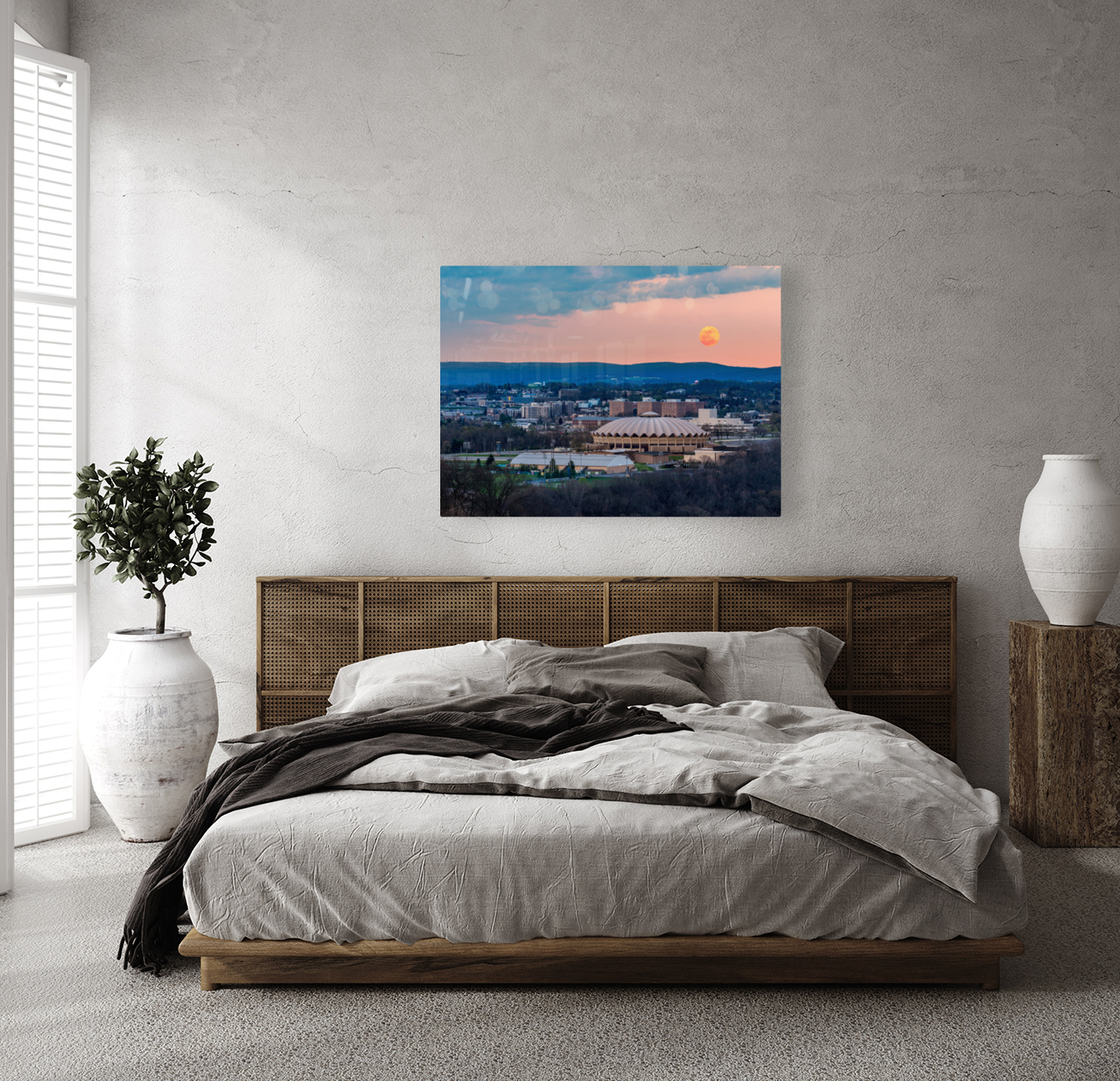 Super pink moon rises above the WVU coliseum on Evansdale campus Reproduction