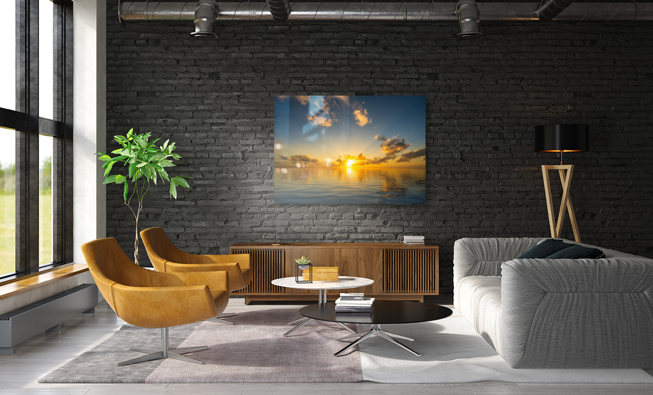 Beautiful sunset reflected in a calm peaceful ocean Reproduction