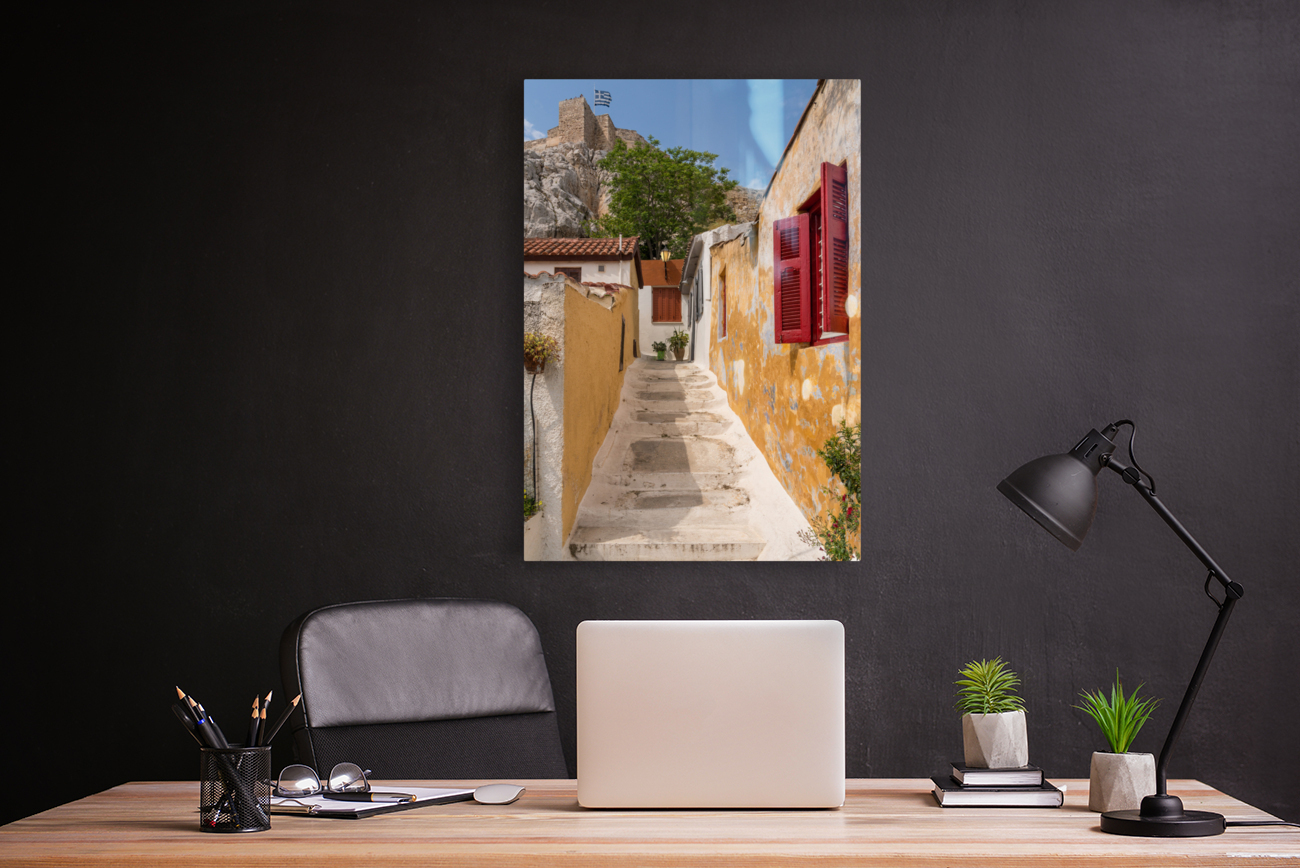 Narrow street in ancient district of Anafiotika Reproduction