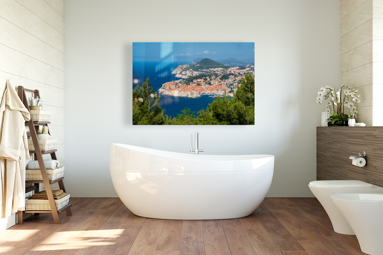 Fortress town of Dubrovnik in Croatia framed by trees Reproduction