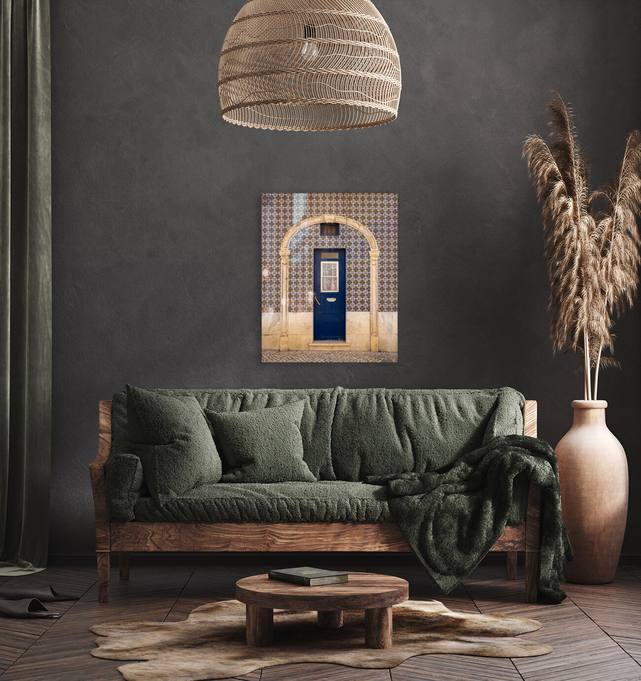 Blue door in ceramic tiled home in Lisbon Reproduction