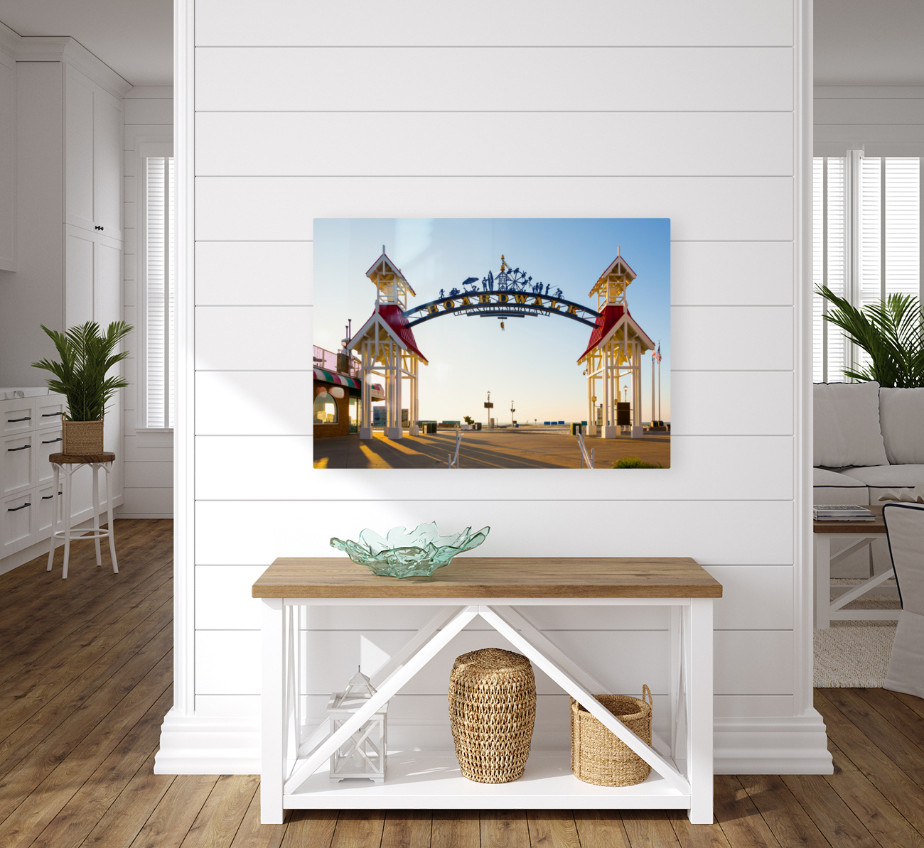Famous sign above Ocean City boardwalk at sunrise Reproduction